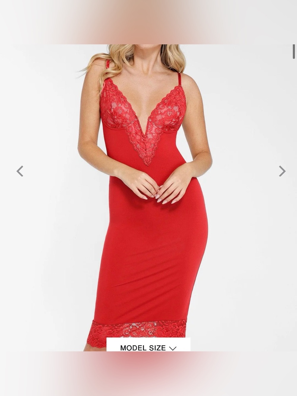 popilush Red Lace-Trim Slip Dress with shapewear  NEW size Large